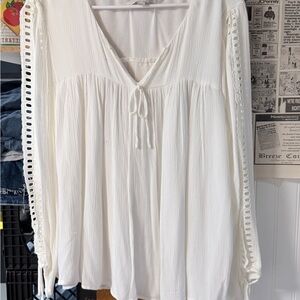 LOFT White Blouse with Lace Detailing